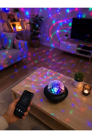 Bluetooth Müzikli Disko Işığı RGB Parti Projektörü Dahili Hoparlör USB Micro SD Destekli