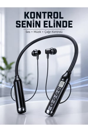 Uzun Kullanım Süreli Bluetooth Kulaklık Boyun Bantlı Mikrofonlu 600 Saat Müzik Süreli Ses ve Çağrı Kontrollü Kablosuz Kulaklık