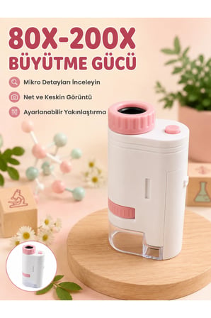 Eğitici Taşınabilir Mikroskop  Ayarlanabilir Focus, LED Işık ve 80X-200X Yakınlaştırma