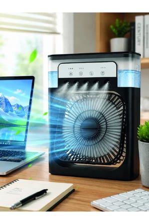 Püskürtmeli Masaüstü Fan 5 Başlıklı Serinletici, 600 ml Su Haznesi, 3 Kademe Fan, Type-C Bağlantı