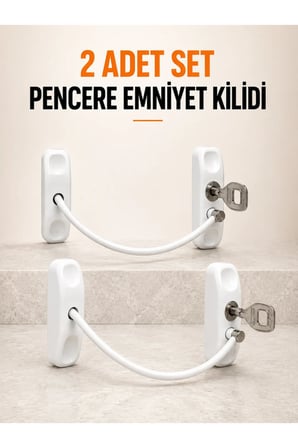 Pencere Emniyet Kilidi 2 Adet Set Kablolu Anahtarlı Pencere Açılma Sınırlayıcı