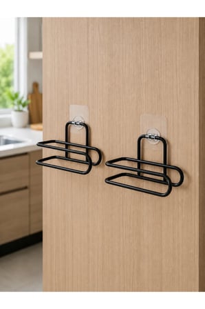 2’li Yapışkanlı Tuvalet Kağıdı Tutucu Siyah Metal Duvar Tipi Rulo Kağıtlık