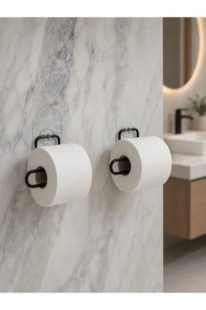 2’li Yapışkanlı Tuvalet Kağıdı Tutucu Siyah Metal Duvar Tipi Rulo Kağıtlık