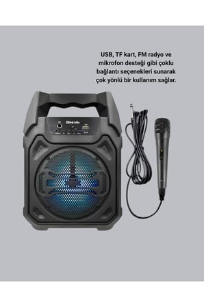 Bluetooth Hoparlör Mikrofonlu Taşınabilir Ses Sistemi FM Radyo, USB, SD Kart ve TWS Özellikli