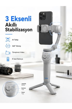 Profesyonel Telefon Gimbal Stabilizer 3 Eksen Sabitleme Çoklu Çekim Modları Uzun Pil Ömürlü Taşınabilir Tasarım