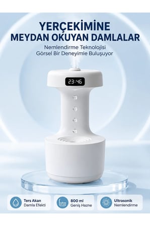 Dekoratif Hava Nemlendirici 800 ml Sessiz Aroma Difüzör Anti Yerçekimi Su Efektli