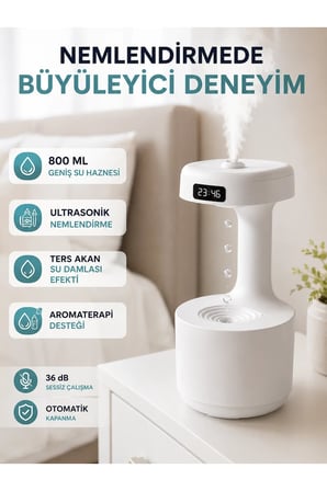 Dekoratif Hava Nemlendirici 800 ml Sessiz Aroma Difüzör Anti Yerçekimi Su Efektli