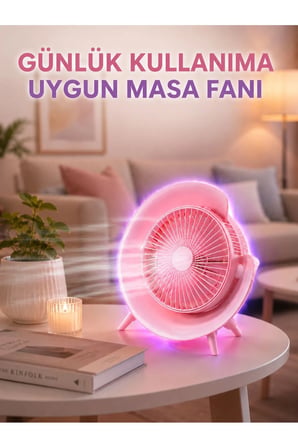 Renkli Ambiyans Işıklı Taşınabilir Masaüstü Vantilatör