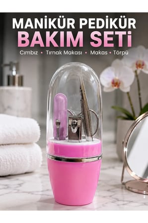 Pembe Tırnak Bakım Seti Cımbız Makas Tırnak Makası ve Törpü İçeren Kit