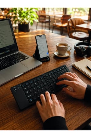 Bluetooth Katlanabilir Klavye USB-C Şarjlı 3 Cihaz Bağlantılı Taşınabilir Klavye