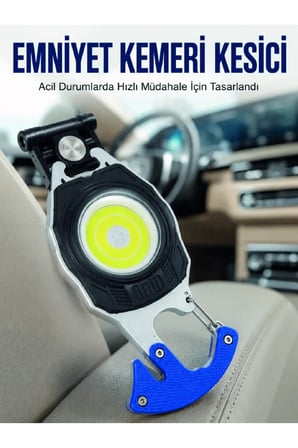 Şarjlı Acil Durum Feneri Elektronik Çakmak Tornavida ve Emniyet Kemeri Kesicili Taşınabilir El Feneri