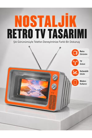 12 İnç Telefon Ekran Büyütücü Retro TV Tasarımlı HD Fresnel Lens Taşınabilir Mobil Ekran Büyütücü