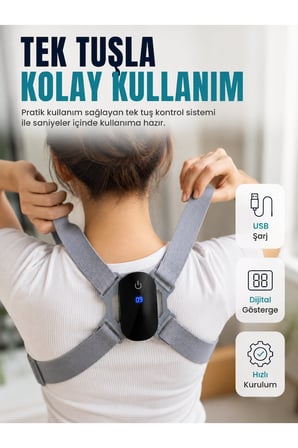 Ayarlanabilir Askılı Akıllı Dik Duruş Destekleyici Dijital Göstergeli Dik Duruş Cihazı