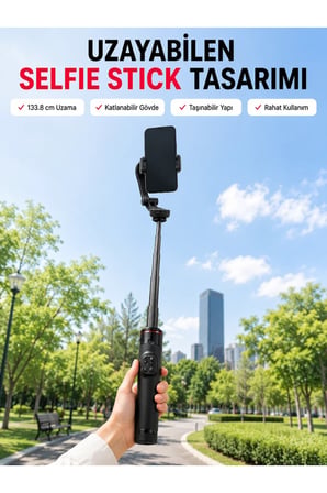 AI Takipli Gimbal Selfie Stick 360° Otomatik Yüz Takibi Bluetooth Kumandalı Uzayabilir Tripodlu Telefon Sabitleyici