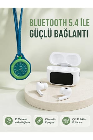 Dokunmatik Ekranlı Kablosuz Kulaklık ve Yeşil Çanta Aksesuar Saati Avantajlı Set