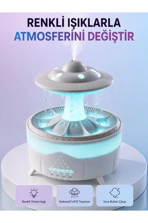RGB Işıklı Yağmur Efektli Hava Nemlendirici 350 ML Sessiz Çalışma Uzaktan Kumanda