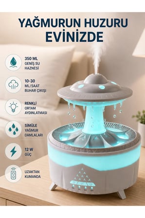 RGB Işıklı Yağmur Efektli Hava Nemlendirici 350 ML Sessiz Çalışma Uzaktan Kumanda