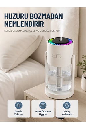 Taşınabilir Hava Nemlendirici LED Işıklı Şeffaf Hazneli Ev Ofis Yatak Odası Nemlendirme Cihazı