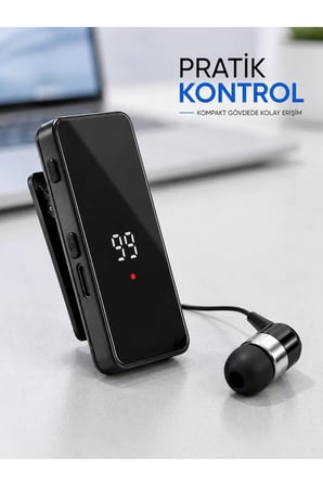 Taşınabilir Bluetooth Kulaklık Dijital Göstergeli Klipsli Tek Kulaklıklı Kompakt Cihaz
