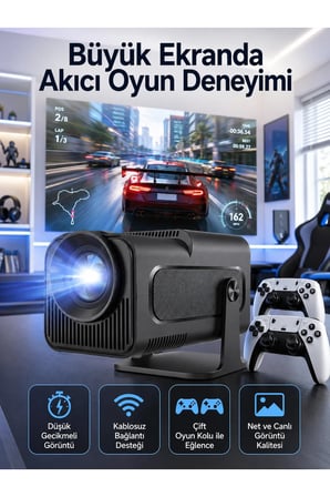 Çift Kollu Game Box Projeksiyon Cihazı Kumandalı Android Tv Dahili Hoparlör