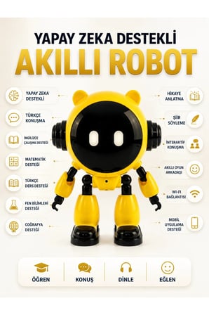 Yapay Zeka Çocuk Robotu Türkçe İngilizce Matematik Fen Ders Desteği Hikaye ve Şiir Özellikli