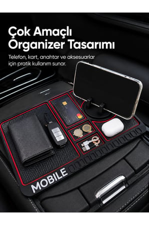 Araç İçi Kaydırmaz Organizer Mat Telefon Standlı Çok Amaçlı Konsol Düzenleyici