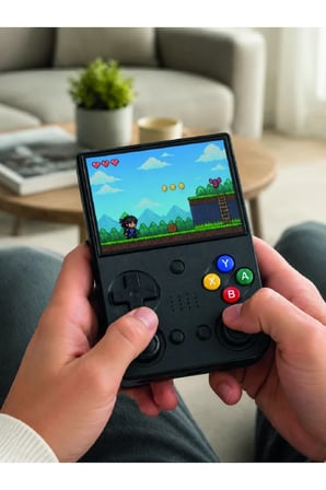 3.5 İnç IPS Ekran Retro Oyun Konsolu 64GB Dahili Hafıza Çift Analog Joystick Taşınabilir El Konsolu