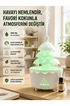Dekoratif Şans Ağacı Ultrasonik Nemlendirici RGB Gece Lambalı Aroma Difüzörü