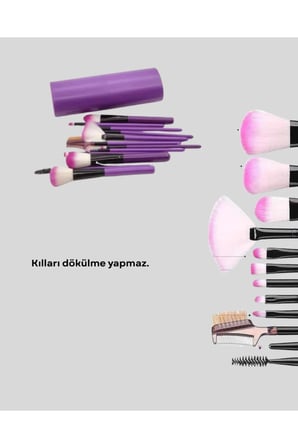 Ultra Yumuşak 12’li Makyaj Fırça Seti – Dökülme Yapmaz, Dalin Şampuan ile Temizlenebilir