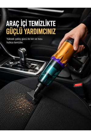 Araç İçi Temizlik İçin Şarjlı El Süpürgesi Çok Başlıklı Pratik Temizlik Cihazı