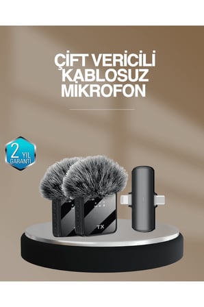 2’li Kablosuz Yaka Mikrofonu Type-C ve Lightning Uyumlu Profesyonel Set