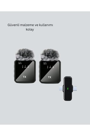 2’li Kablosuz Yaka Mikrofonu Type-C ve Lightning Uyumlu Profesyonel Set
