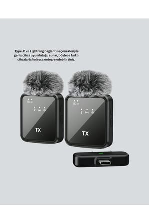 2’li Kablosuz Yaka Mikrofonu Type-C ve Lightning Uyumlu Profesyonel Set