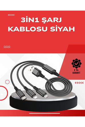 Dayanıklı Metal Başlıklı 3’ü 1 Arada Şarj Kablosu – Tüm Cihazlarla Uyumlu