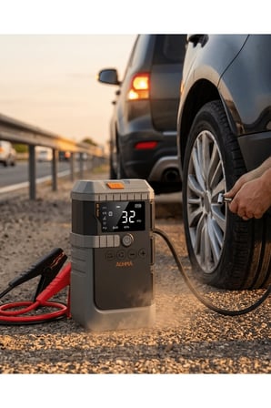 Araç Akü Takviye Powerbank Lastik Şişirme Kompresörü LED Işıklı Çok Fonksiyonlu Acil Durum Cihazı