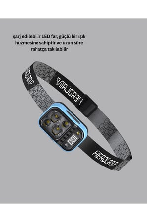 53 Modlu Süper Parlak LED Kafa Lambası Type C Şarjlı Güç Göstergeli