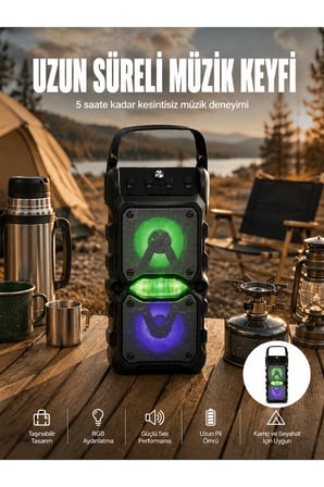 Taşınabilir Kablosuz Bluetooth Hoparlör Uzun Pil Ömrü Led Işıklı Yeni Nesil