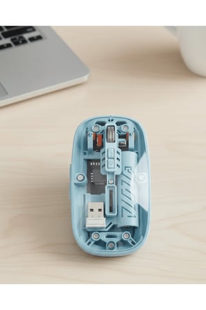 Bluetooth 5.2 ve 2.4G USB Kablosuz Mouse Pilli Mavi Tasarım
