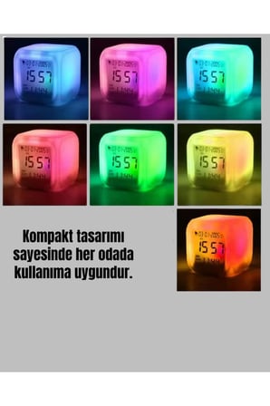Kronometre ve Takvim Destekli Renk Değiştiren LED Dijital Küp Saat