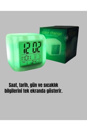 Kronometre ve Takvim Destekli Renk Değiştiren LED Dijital Küp Saat