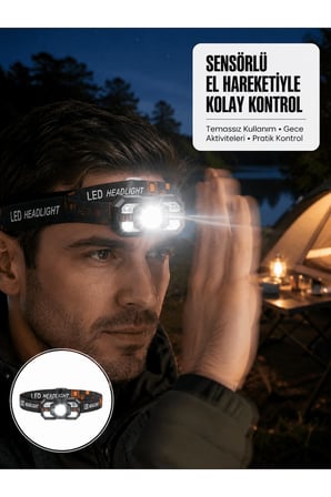 Şarj Edilebilir LED Far Hareket Sensörlü 5 Modlu Outdoor Yeni Nesil
