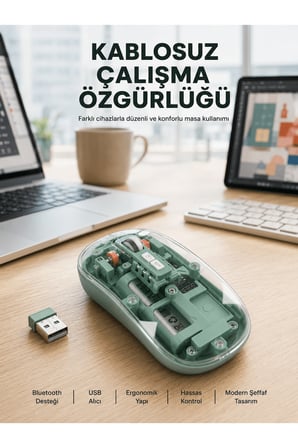 Çift Mod Bağlantılı Kablosuz Mouse Bluetooth ve USB Alıcılı Yeni Nesil