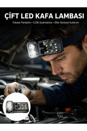 3 Fonksiyonlu LED Far El Feneri Çalışma Lambası Uzun Pil Ömürlü Yeni Nesil