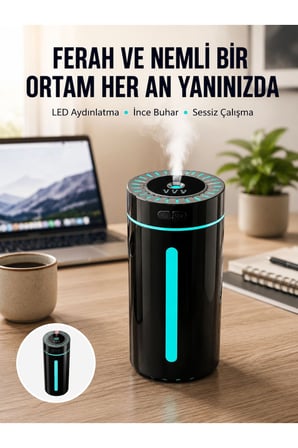 Ultrasonik Nemlendirici LED Işıklı Aromaterapi Difüzör Sessiz Çalışma Yeni Nesil