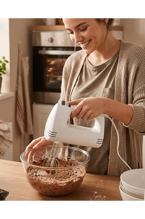 Paslanmaz Çelik Çırpıcılı El Mikseri 250W Çok Kademeli Mutfak Mikseri