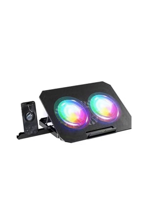 RGB Işıklı Laptop Soğutucu Stand Çift Fanlı Sessiz Çalışan Ayarlanabilir