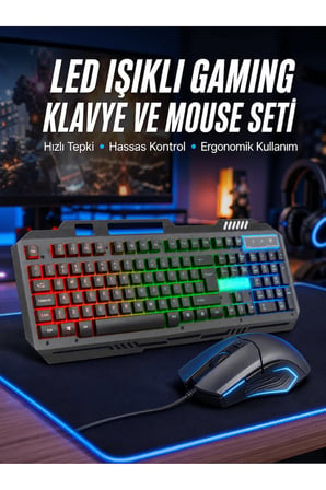 Işıklı Oyuncu Q Klavye Mouse Seti Siyah Gaming Oyuncu Klavye Yeni Nesil