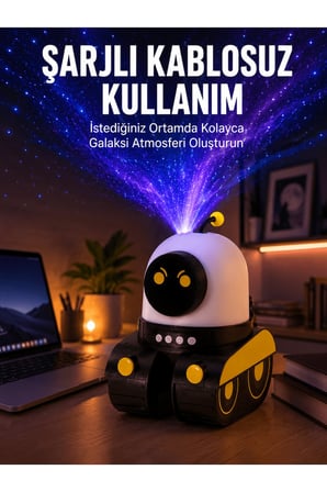 Robot Tasarımlı Bluetooth Hoparlörlü Yıldızlı Gökyüzü Projektör Yeni Nesil