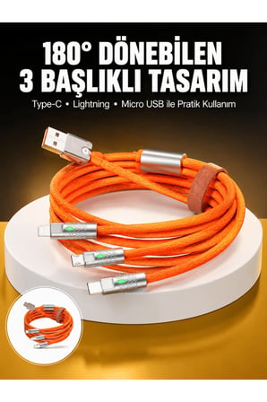 120W 3 İn 1 Uyumlu Silikon Şarj Kablosu Hızlı Şarj Kablosu