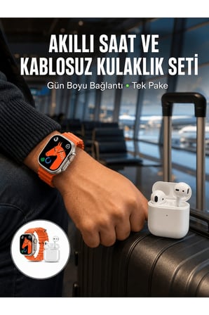 Watch 9 Max Akıllı Saat Seti 2 Kordonlu Kablosuz Kulaklık Hediyeli Yeni Nesil